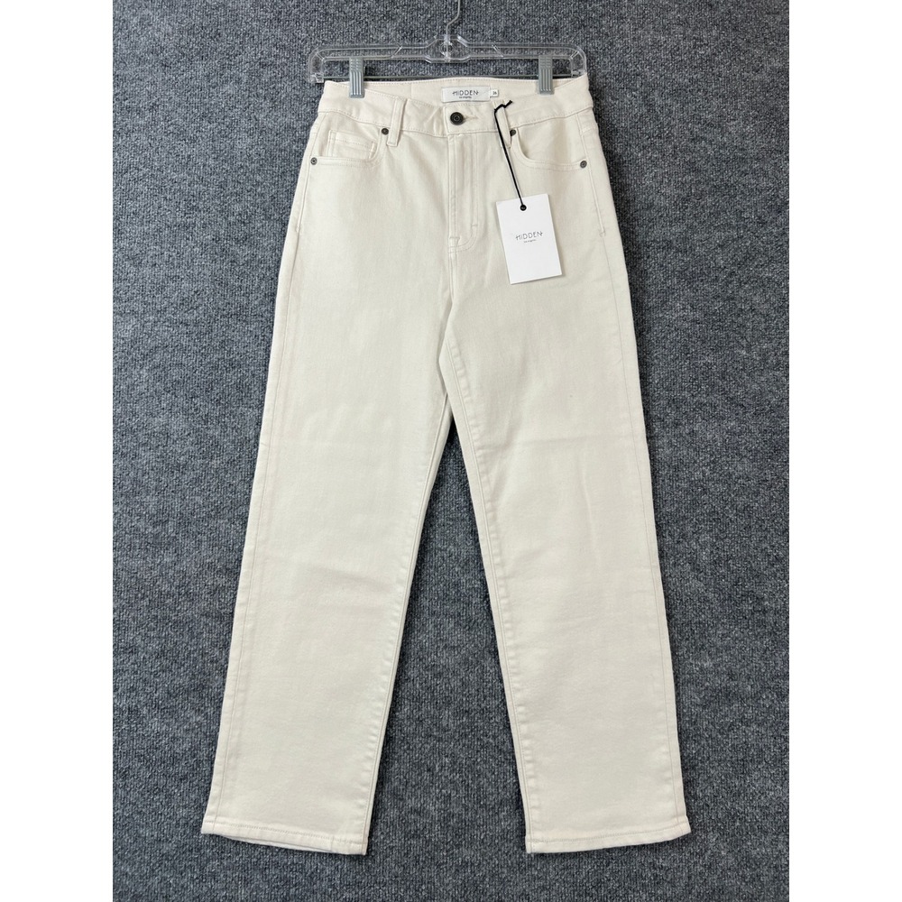 Hidden Jeans Tracey High Rise Cropped Straight Leg Off White Cream NWT Sz 26